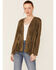 Image #1 - Vocal Women's Dark Olive Tiered Fringe Faux Suede Open-Front Jacket, , hi-res
