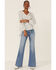 En Creme Women's Textured Floral Stripe Long Sleeve Top, Ivory, hi-res