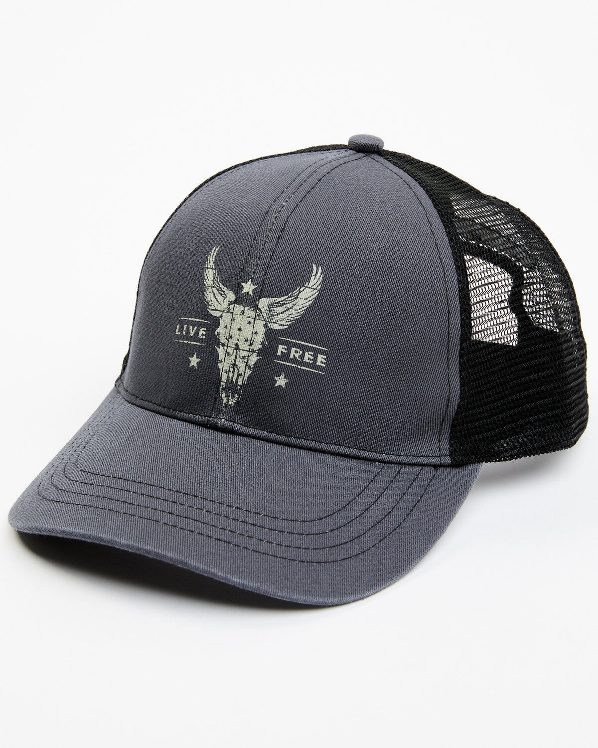 Cody James Men's Live Free Steer Head Ball Cap, Dark Grey, hi-res