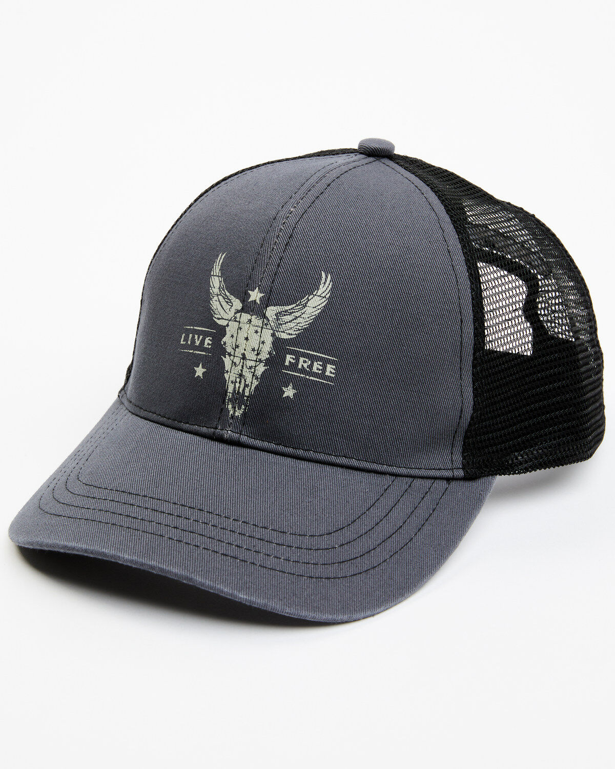 Image #1 - Cody James Men's Live Free Steer Head Ball Cap, Dark Grey, hi-res