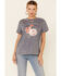 Cut & Paste Women's Every Rose Has It's Thorn Graphic Short Sleeve Distressed Tee , Charcoal, hi-res