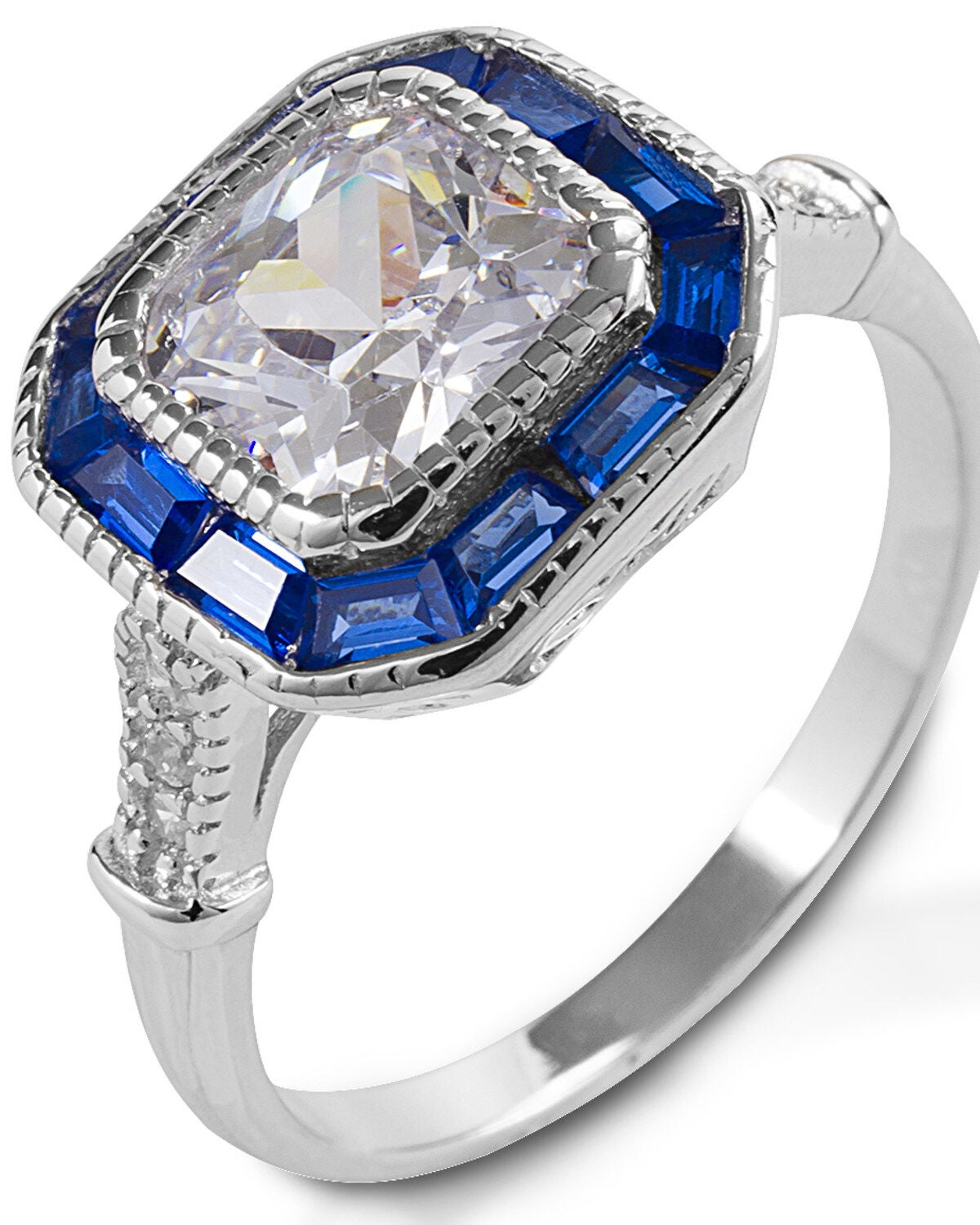 Kelly Herd Women's Small Asscher Cut Blue Spinel Ring, Silver, hi-res