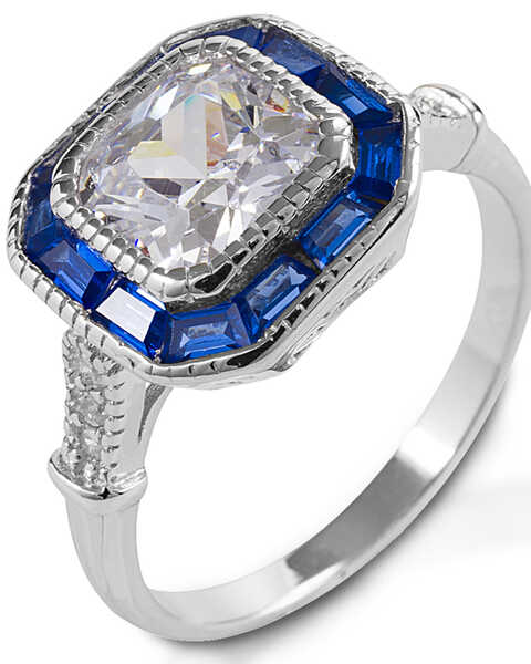 Image #1 - Kelly Herd Women's Small Asscher Cut Blue Spinel Ring , Silver, hi-res