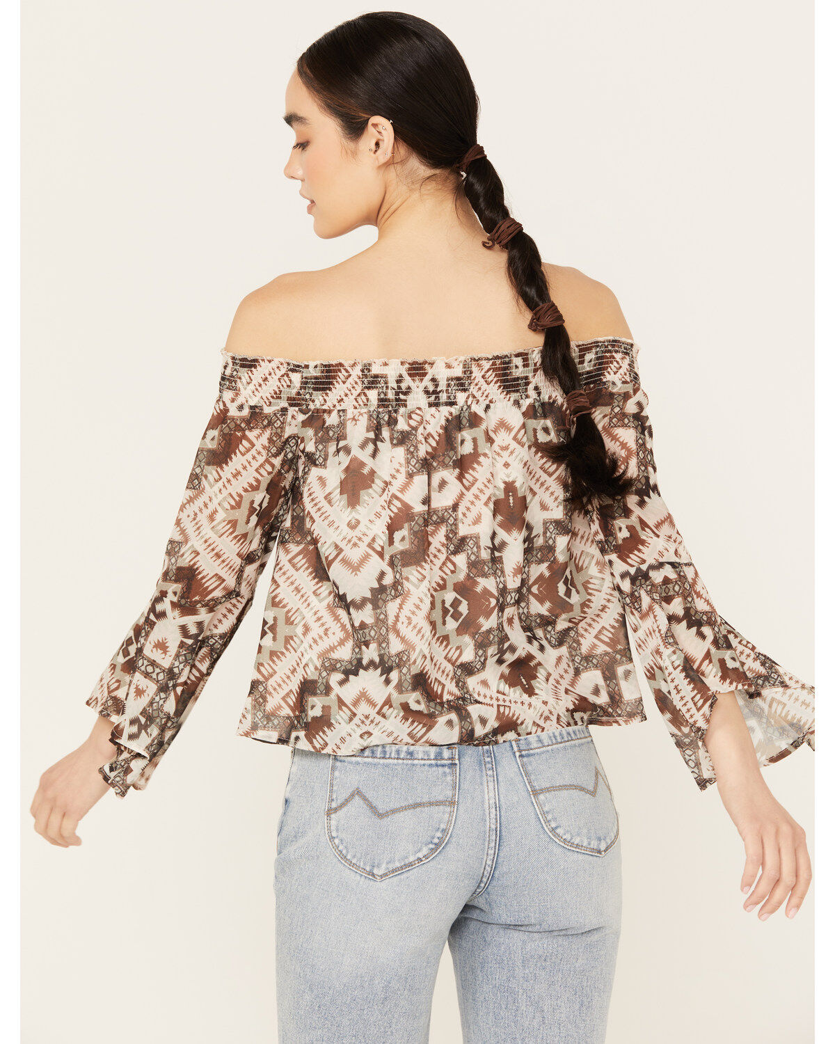 Image #4 - Shyanne Women's Off The Shoulder Chiffon Blouse, Brown, hi-res