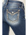 Image #2 - Miss Me Women's Medium Wash Mid Rise Border Flap Pocket 34" Bootcut Stretch Denim Jeans, Medium Wash, hi-res