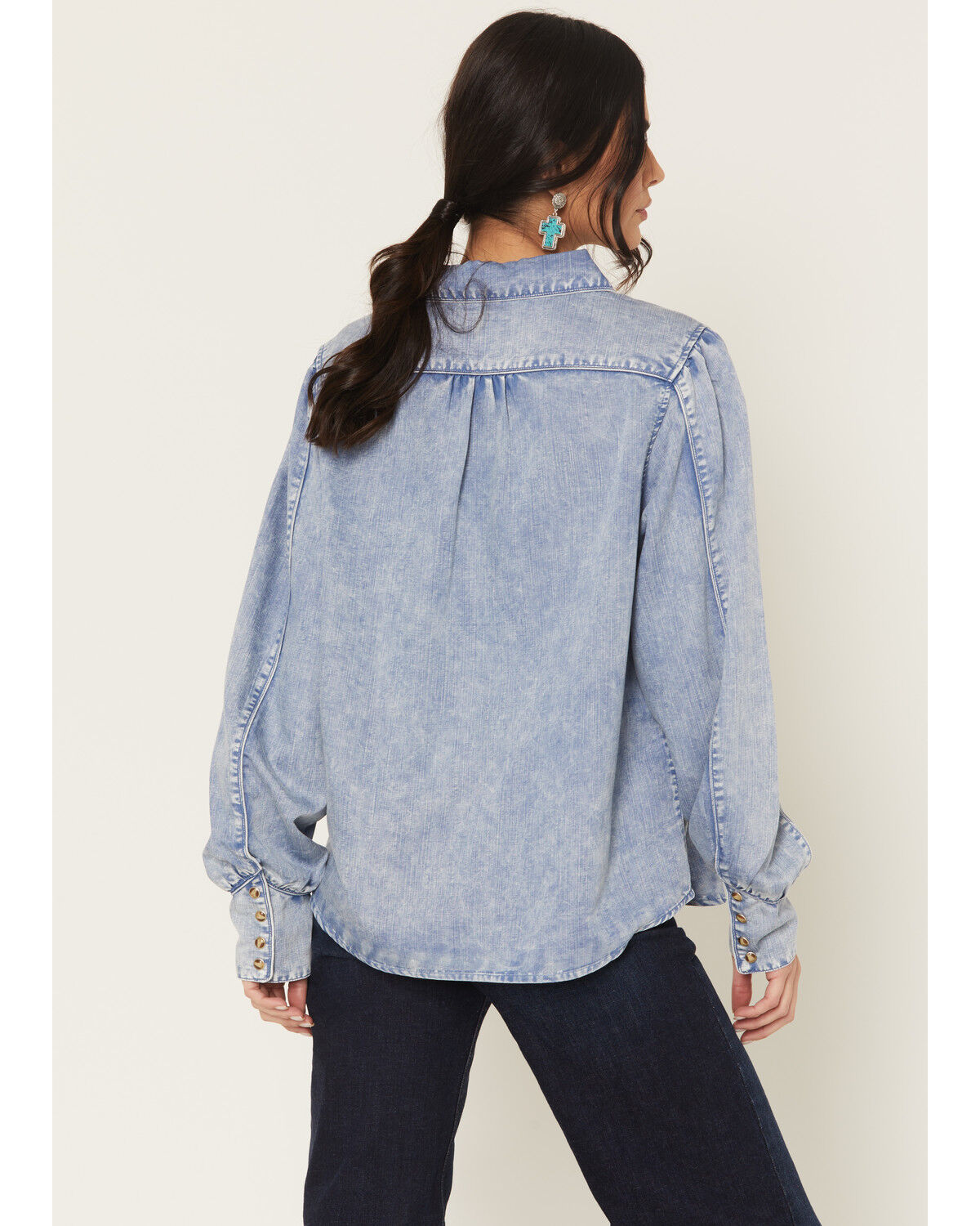 Image #4 - Kimes Ranch Women's Mae Floral Embroidered Long Sleeve Snap Relaxed Fit Western Shirt, Light Blue, hi-res
