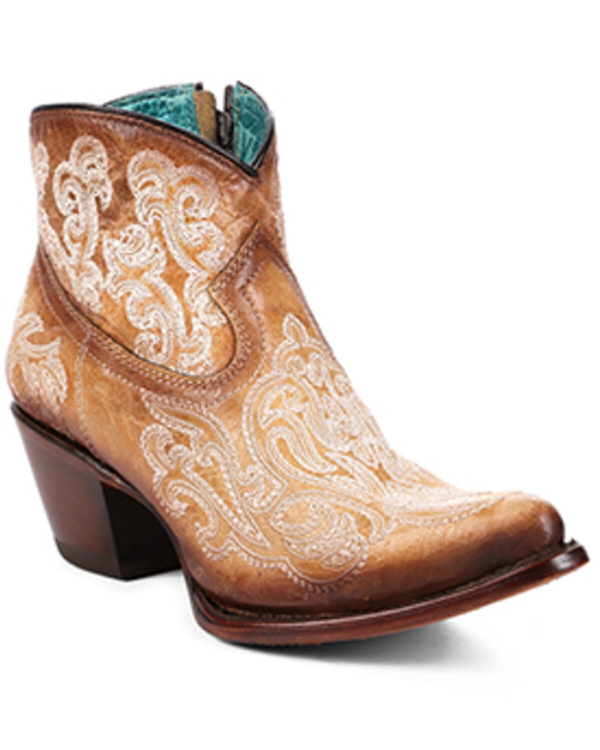 Corral Women's Glow in the Dark Embroidered Western Booties - Round Toe, Tan, hi-res
