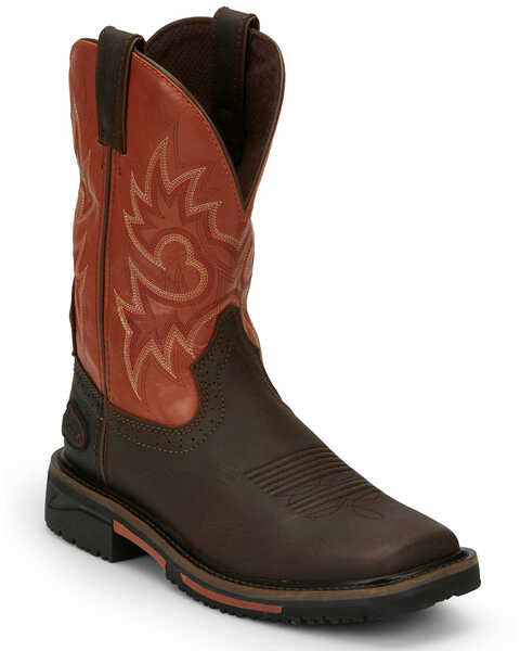 Image #1 - Justin Men's Joist Western Work Boots - Soft Toe, Brown, hi-res