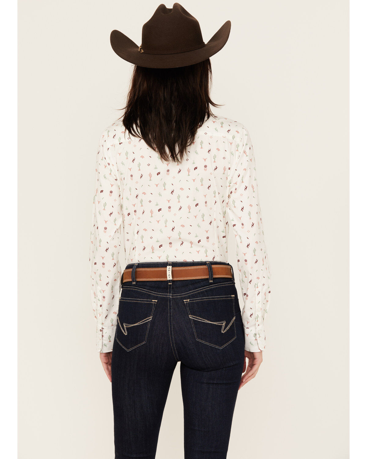 Image #4 - Ariat Women's Kirby Santa Fe Print Long Sleeve Button Down Stretch Western Shirt, White, hi-res