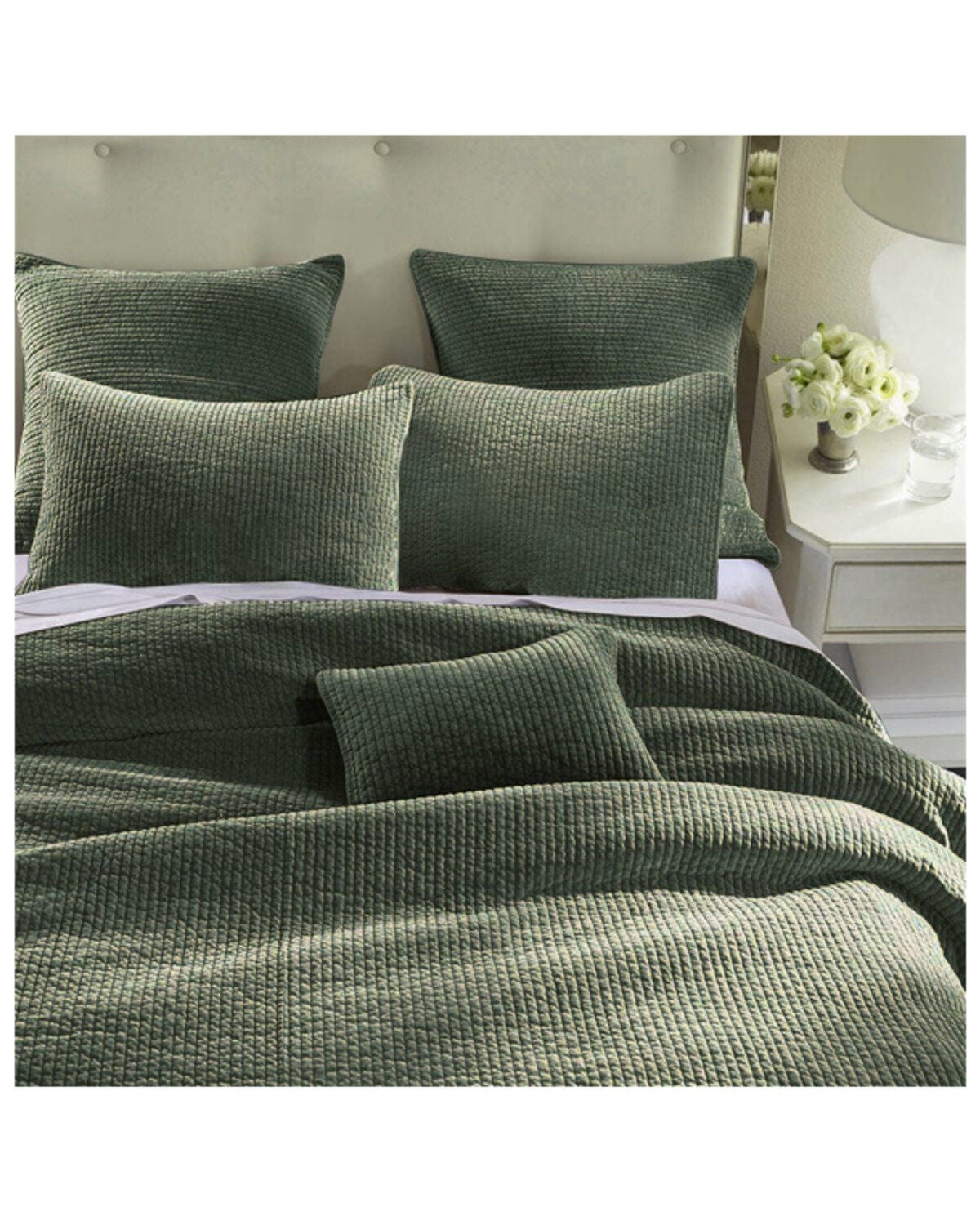 HiEnd Accents Fern Green Stonewashed Cotton & Velvet 3-Piece Full/Queen Quilt Set, Green, hi-res