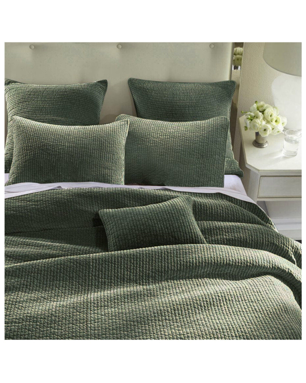 Image #1 - HiEnd Accents Fern Green Stonewashed Cotton & Velvet 3-Piece Full/Queen Quilt Set, Green, hi-res