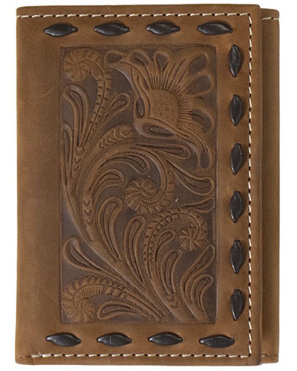 Nocona Women's Tri-Fold Floral Embossed Wallet, Brown, hi-res