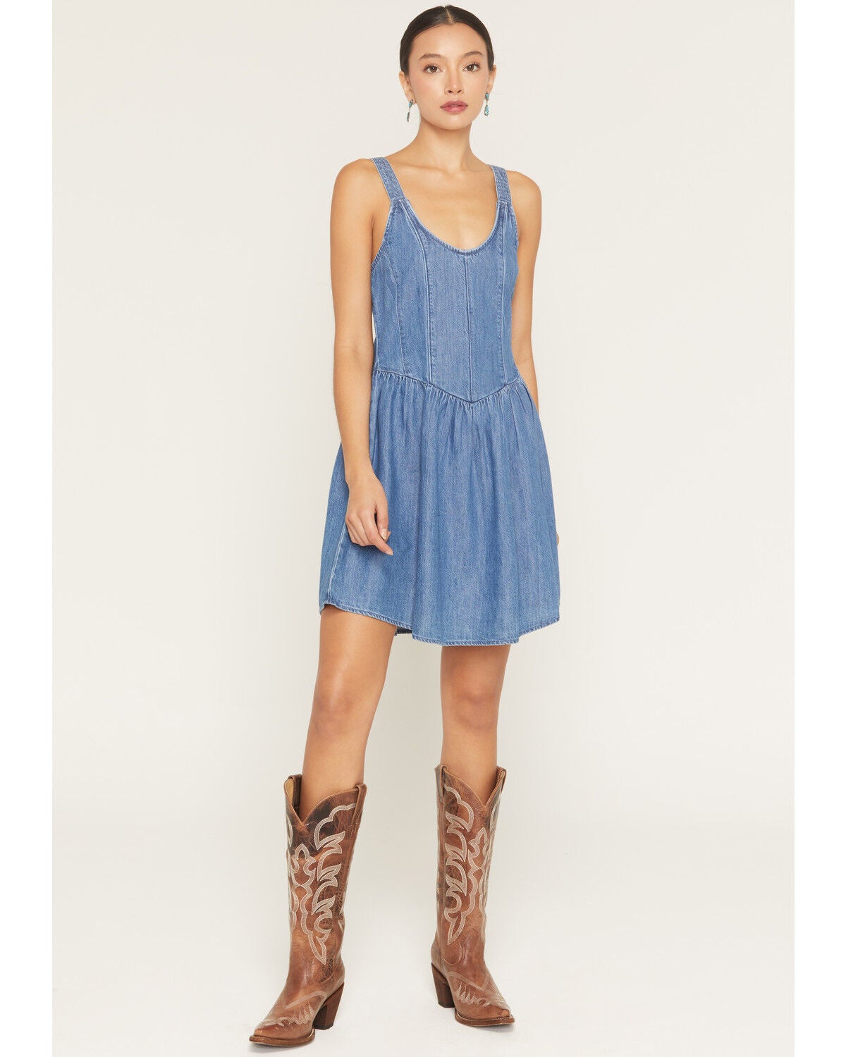 Wrangler Retro Women's Medium Wash Drop Waist Denim Mini Dress, Medium Wash, hi-res