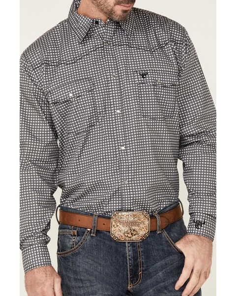 Image #3 - Cowboy Hardware Men's Wavy Square Geo Print Long Sleeve Pearl Snap Western Shirt , Charcoal, hi-res