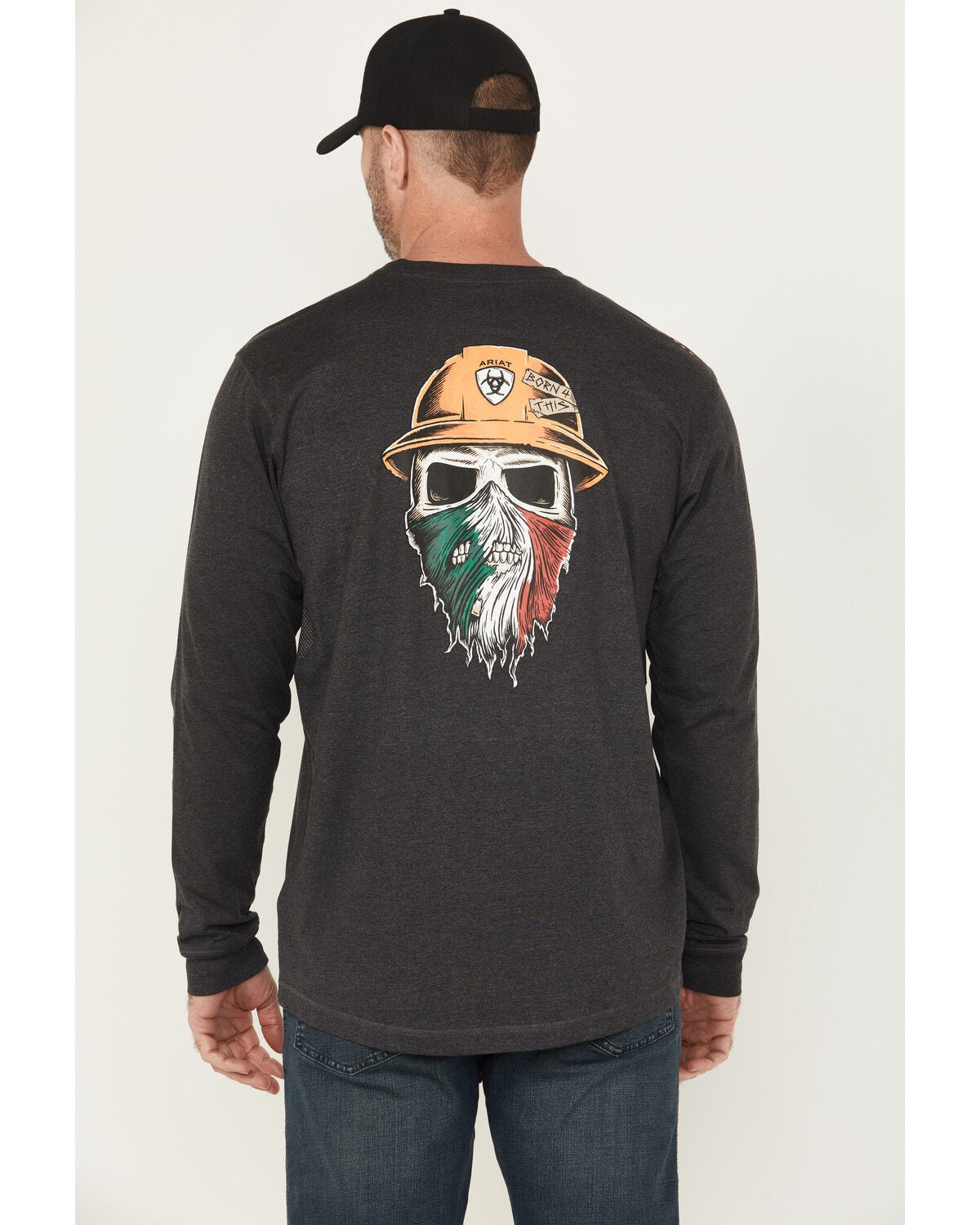 Ariat Men's Rebar Workman Born For This Long Sleeve Graphic T-Shirt, Charcoal, hi-res