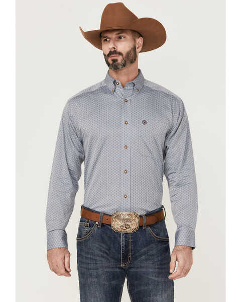 Ariat Men's Javon Geo Print Long Sleeve Button-Down Western Shirt , Grey, hi-res