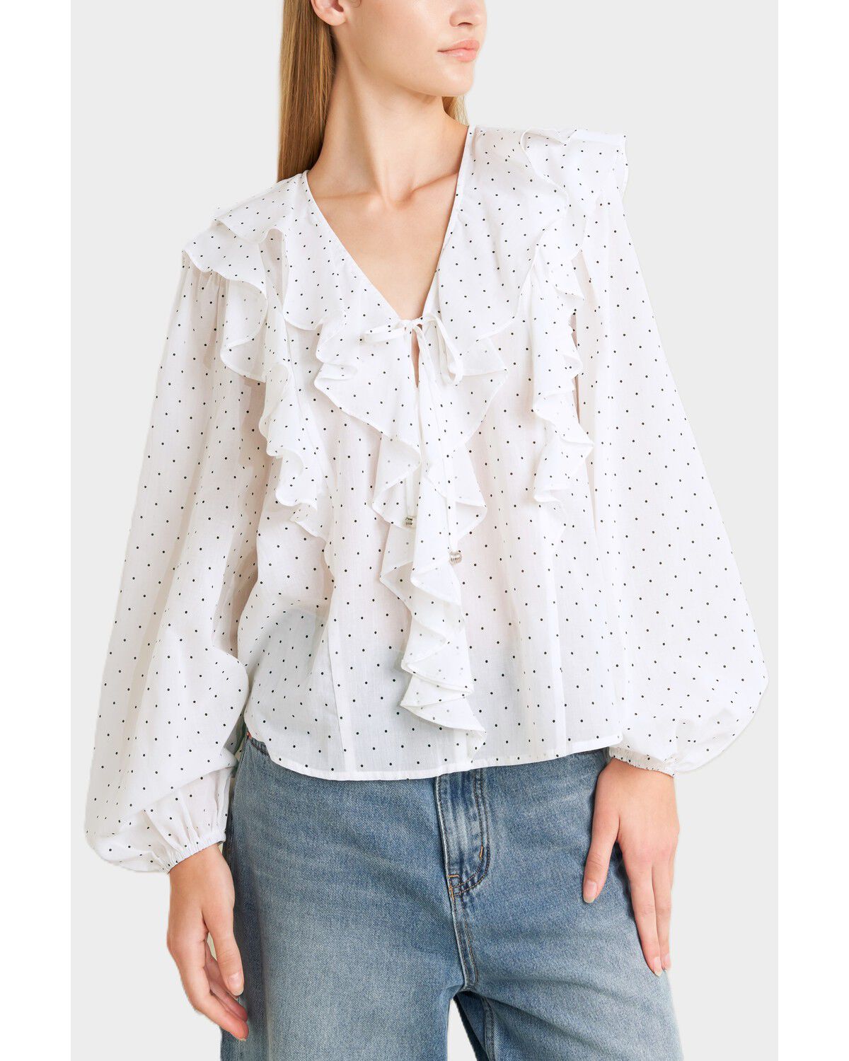 Flying Tomato Women's Made of Dreams Polka Dot Woven Top, White, hi-res