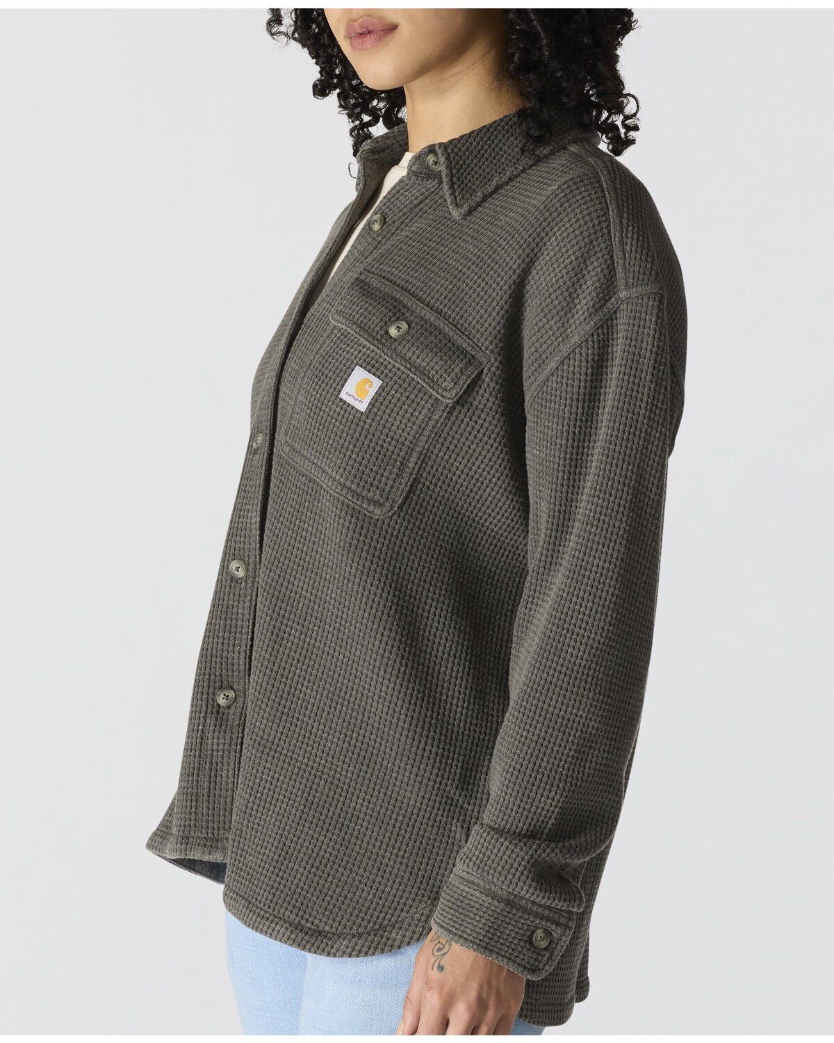 Image #2 - Carhartt Women's Oversized Fit Heavyweight Waffle Knit Work Shirt, Charcoal, hi-res