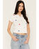Image #1 - Blended Women's Americana Star Embroidered Short Sleeve Baby Tee, White, hi-res