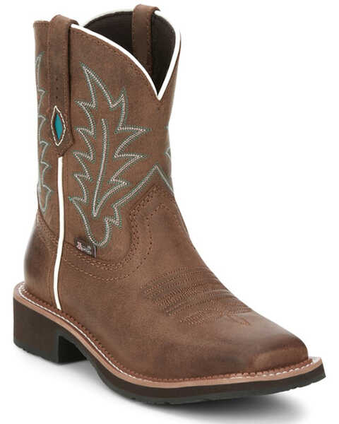 Image #1 - Justin Women's Ema Short Western Boots - Broad Square Toe, Brown, hi-res