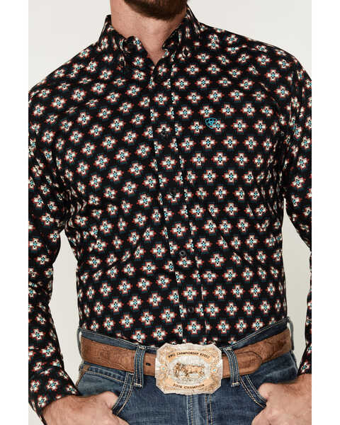 Ariat Men's Kasey Geometric Southwestern Print Long Sleeve Button-Down Western Shirt, Black, hi-res