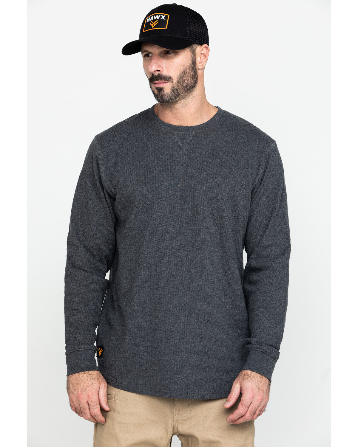Image #1 - Hawx Men's Gray Solid Asphalt Thermal Crew Long Sleeve Work Shirt, , hi-res