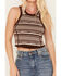 Beyond The Radar Women's Howdy Stripe Knit Sweater Cropped Tank Top, Brown, hi-res