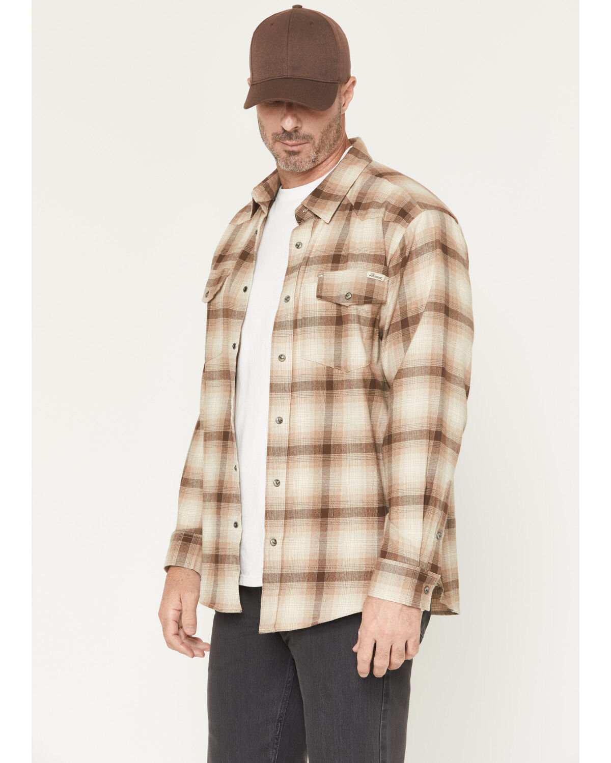 Image #2 - Thorogood Men's Plaid Print Long Sleeve Snap Flannel Shirt, Khaki, hi-res