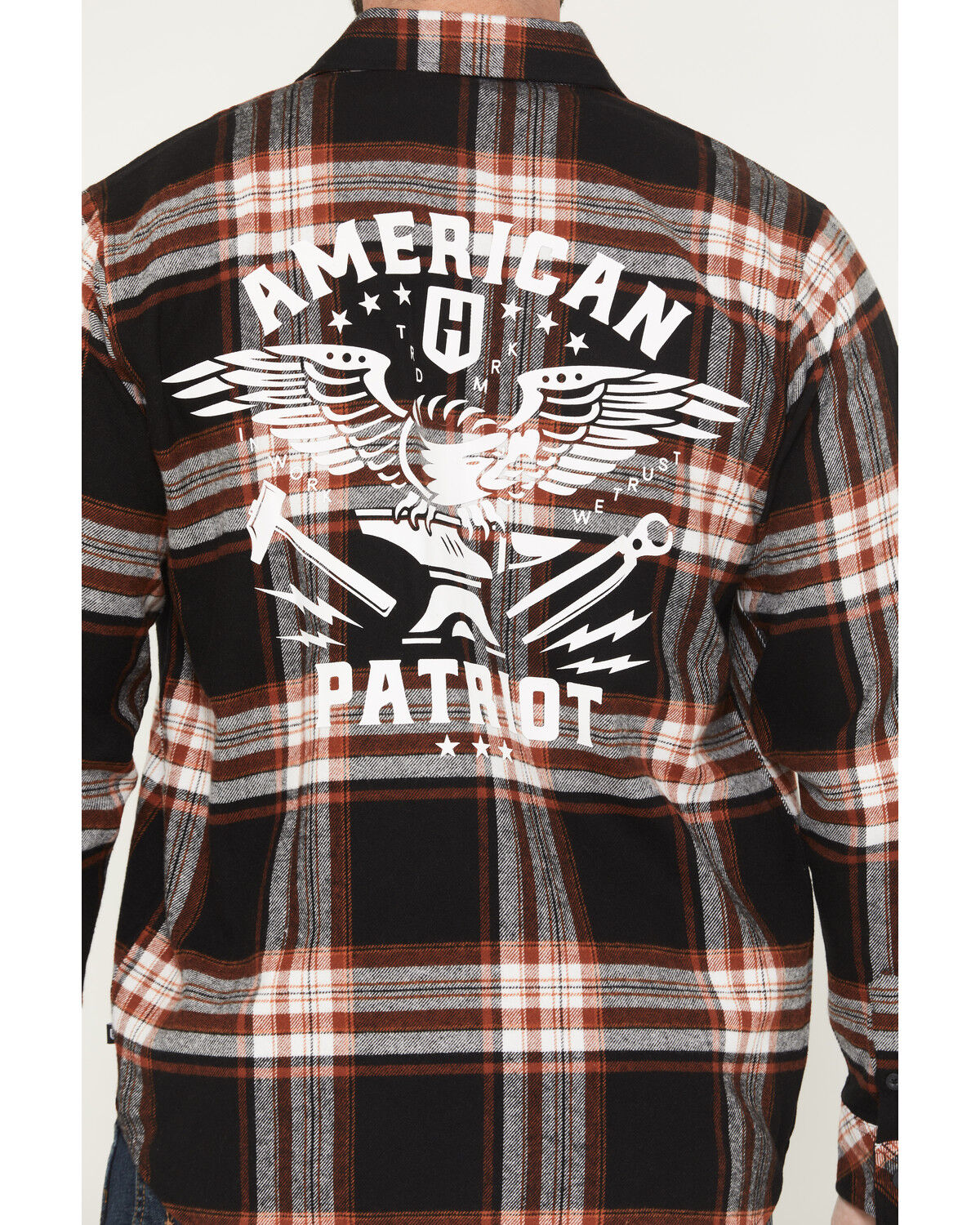 Image #4 - Howitzer Men's Boot Barn Exclusive American Patriot Plaid Print Long Sleeve Button-Down Flannel Shirt, Black, hi-res