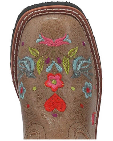 Image #6 - Dan Post Girls' Floral Embroidered Western Boots - Square Toe, Taupe, hi-res