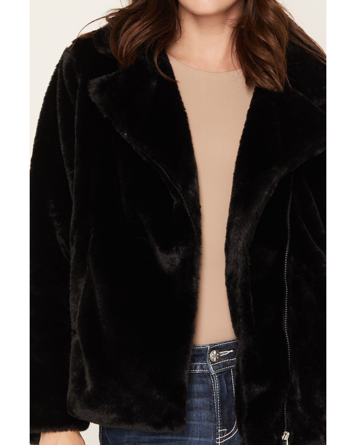 Image #3 - Becca Women's Faux Fur Moto Jacket, Black, hi-res
