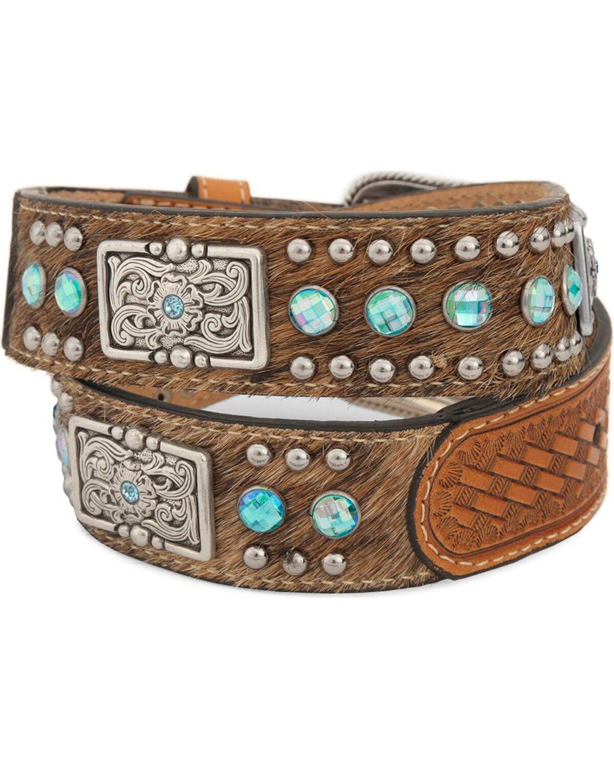 Image #2 - Nocona Kids' Hair-On-Hide Rhinestone & Concho Belt, Tan, hi-res