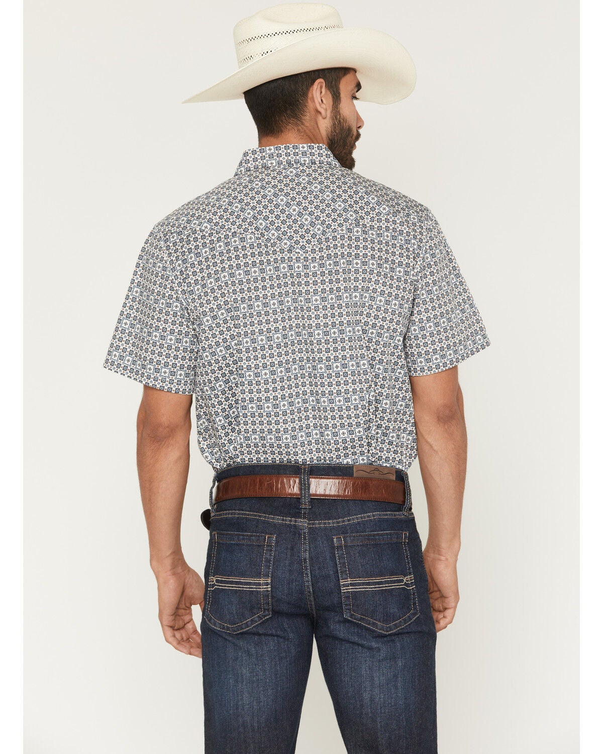 Image #4 - Gibson Trading Co Men's haven Geo Print Short Sleeve Snap Western Shirt - Big, Light Blue, hi-res