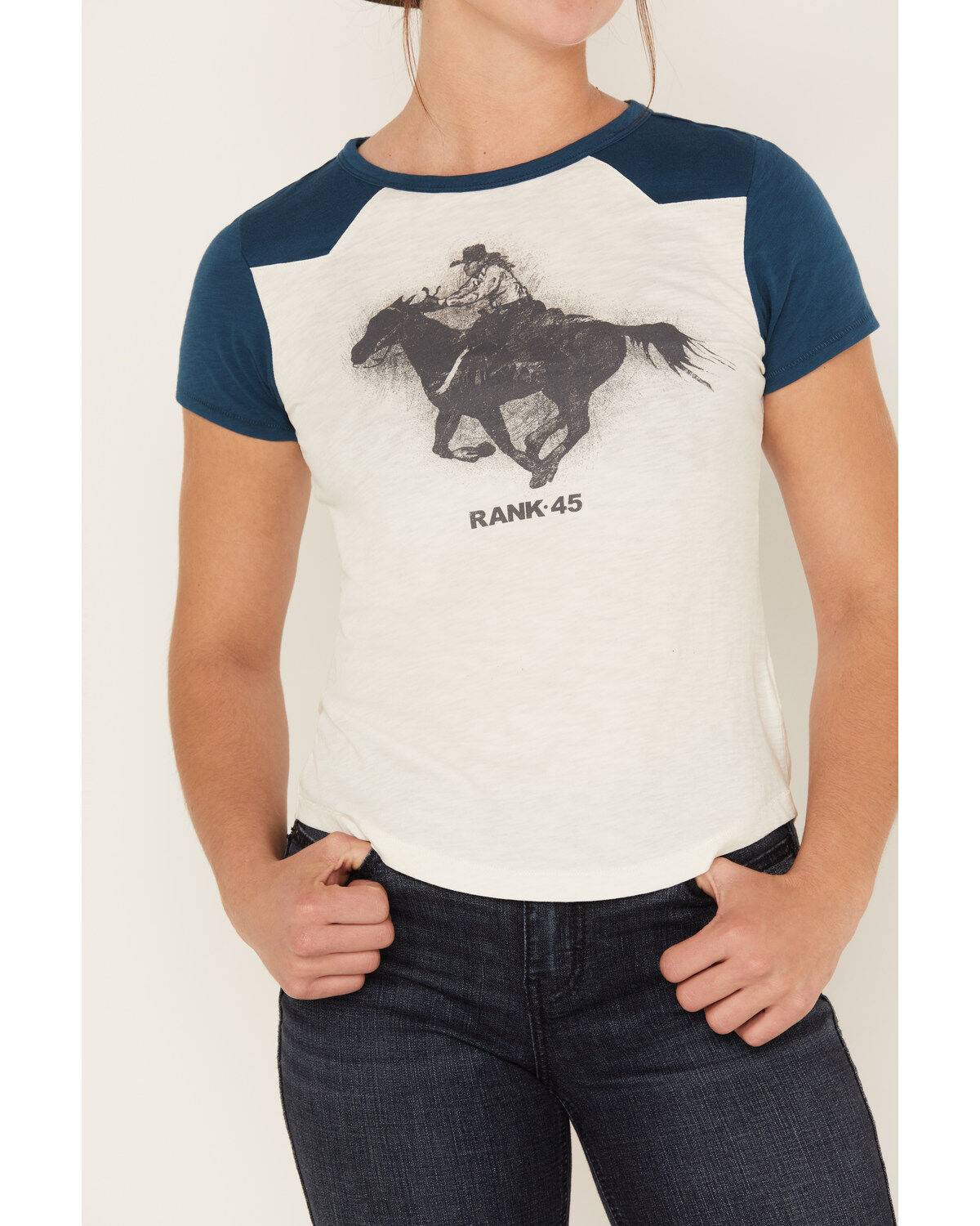 Image #3 - RANK 45® Women's Horse Rider Graphic Raglan Tee, Navy, hi-res