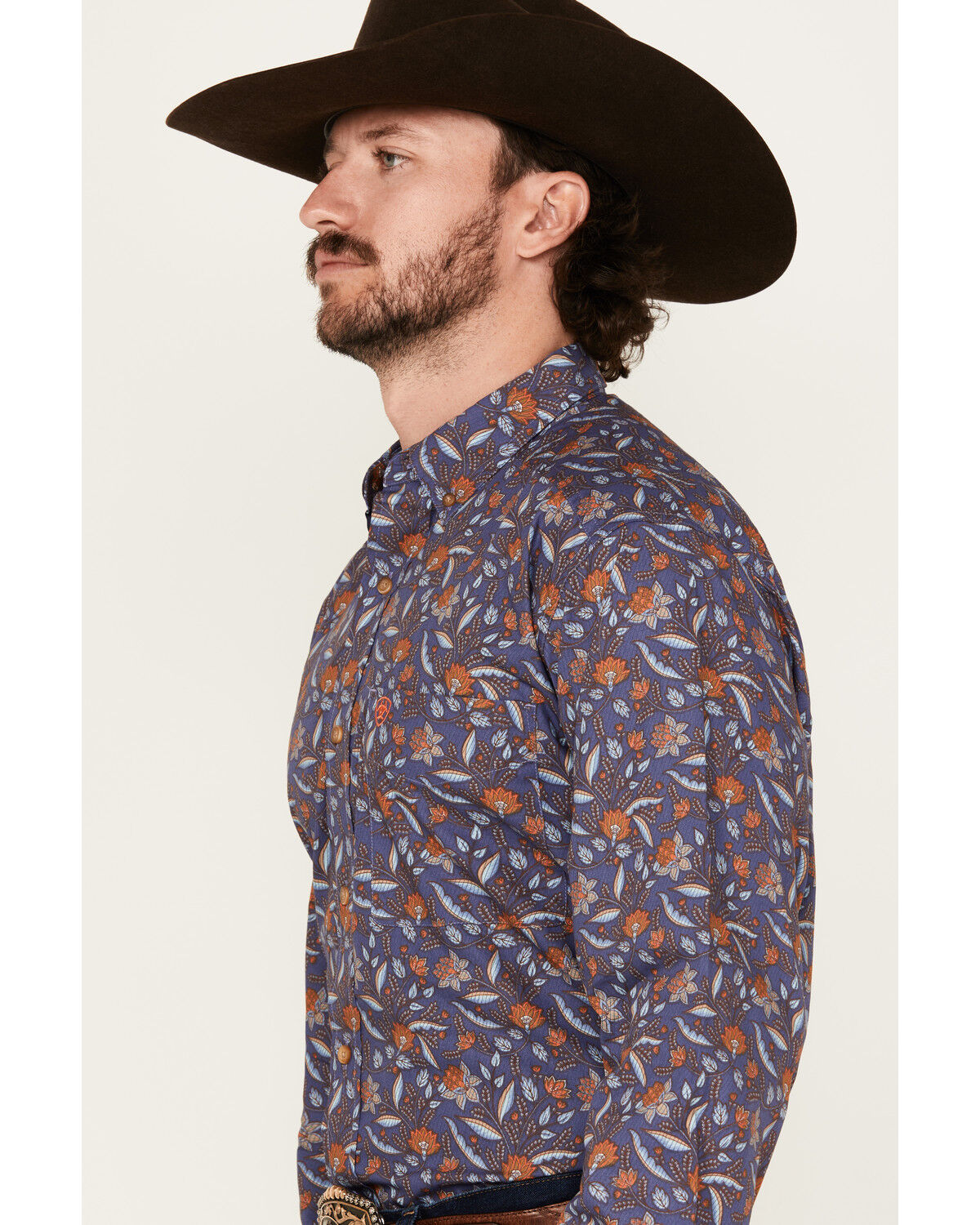 Image #2 - Ariat Men's Ty Floral Print Long Sleeve Button-Down Western Shirt, Dark Blue, hi-res