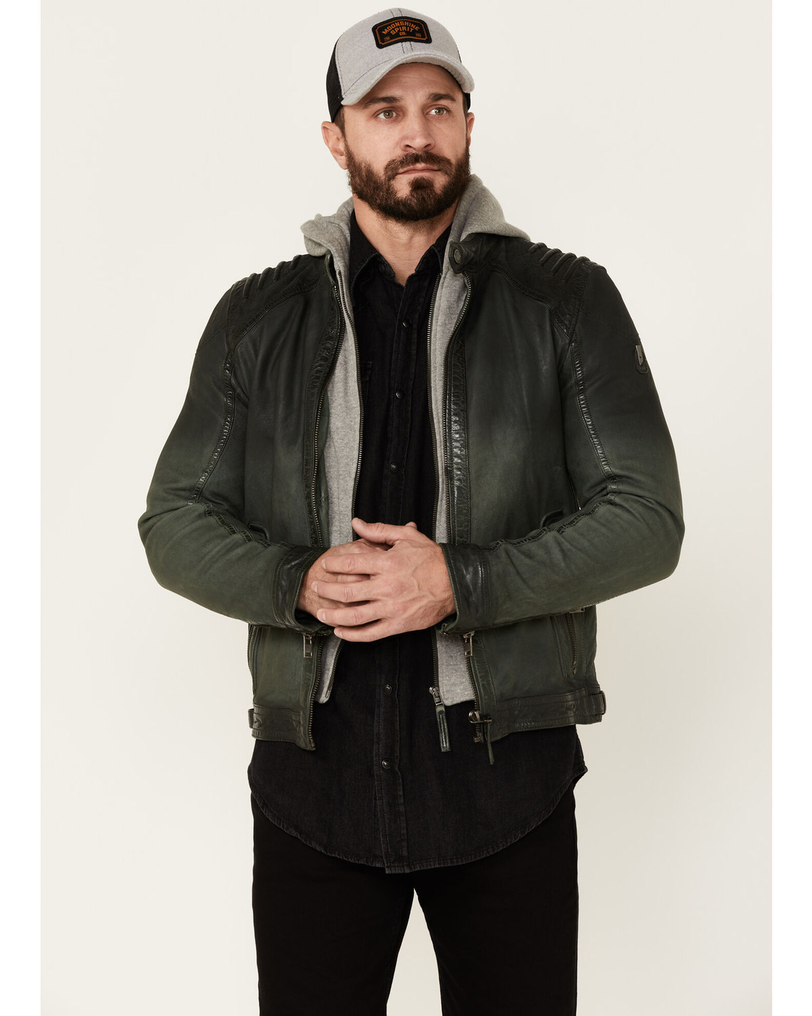 Mauritius Leather Men s Viko Hooded Zip Front Moto Jacket Boot Barn