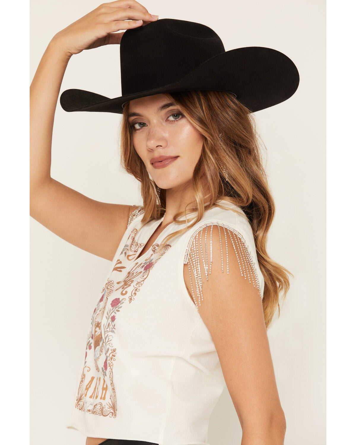 Image #2 - Idyllwind Women's Crazy Heifer Ranch Fringe Graphic Tank Top, Ivory, hi-res