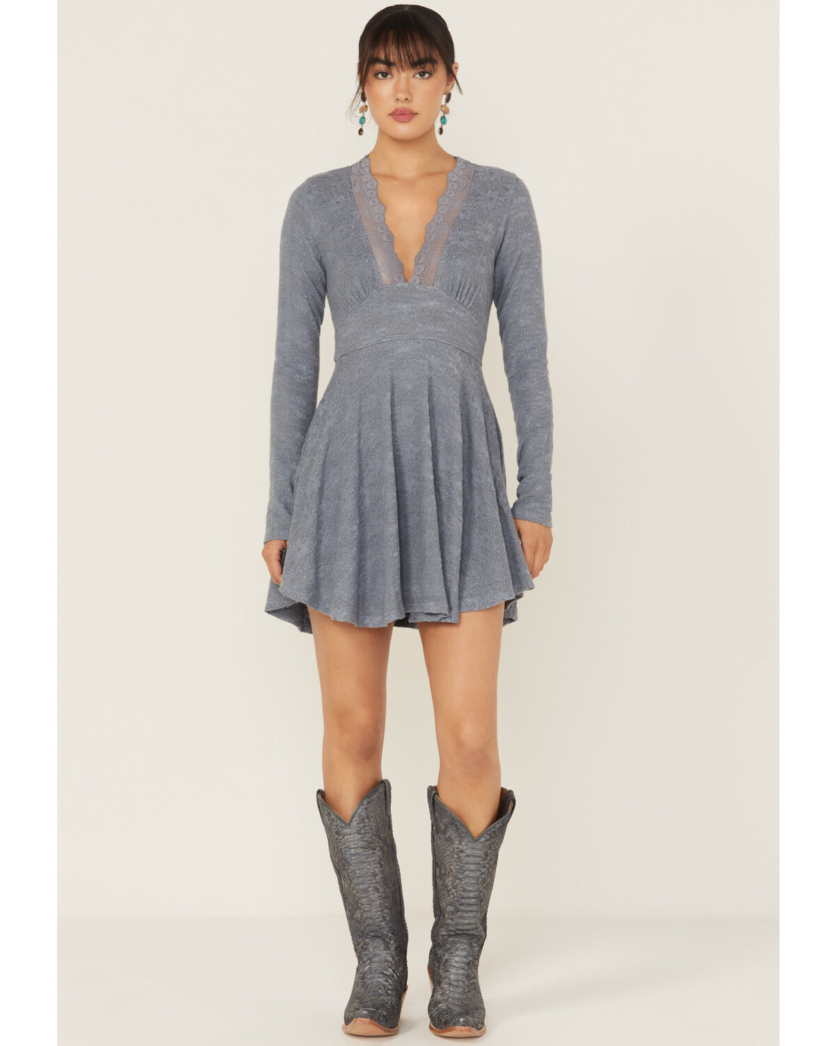 Image #2 - Free People Women's All Yours Long Sleeve Mini Dress, Light Blue, hi-res