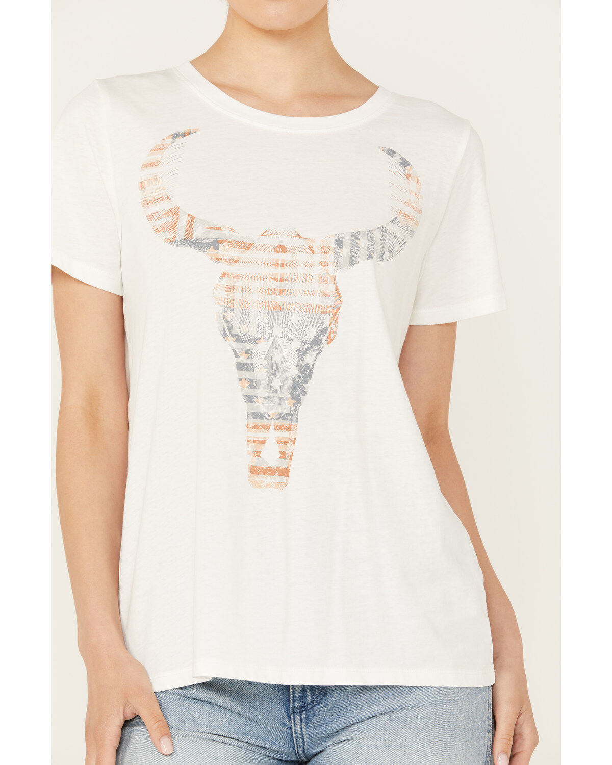Image #3 - Blended Women's American Flag Steer Head Graphic Tee, , hi-res
