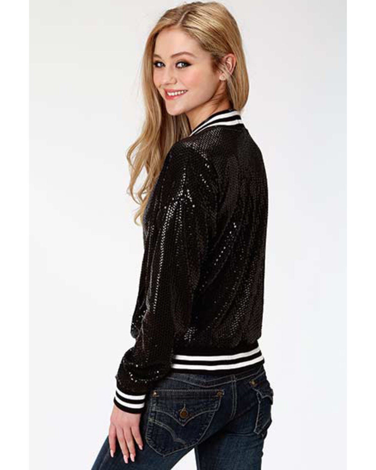 black sequin bomber jacket