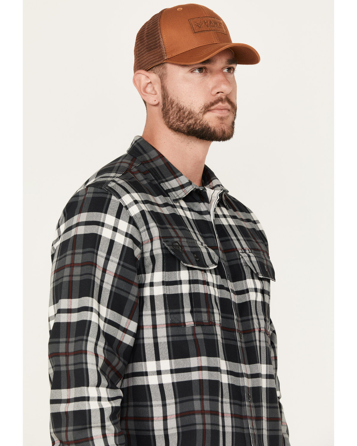 Image #2 - Hawx Men's FR Plaid Print Long Sleeve Button-Down Work Shirt, Charcoal, hi-res