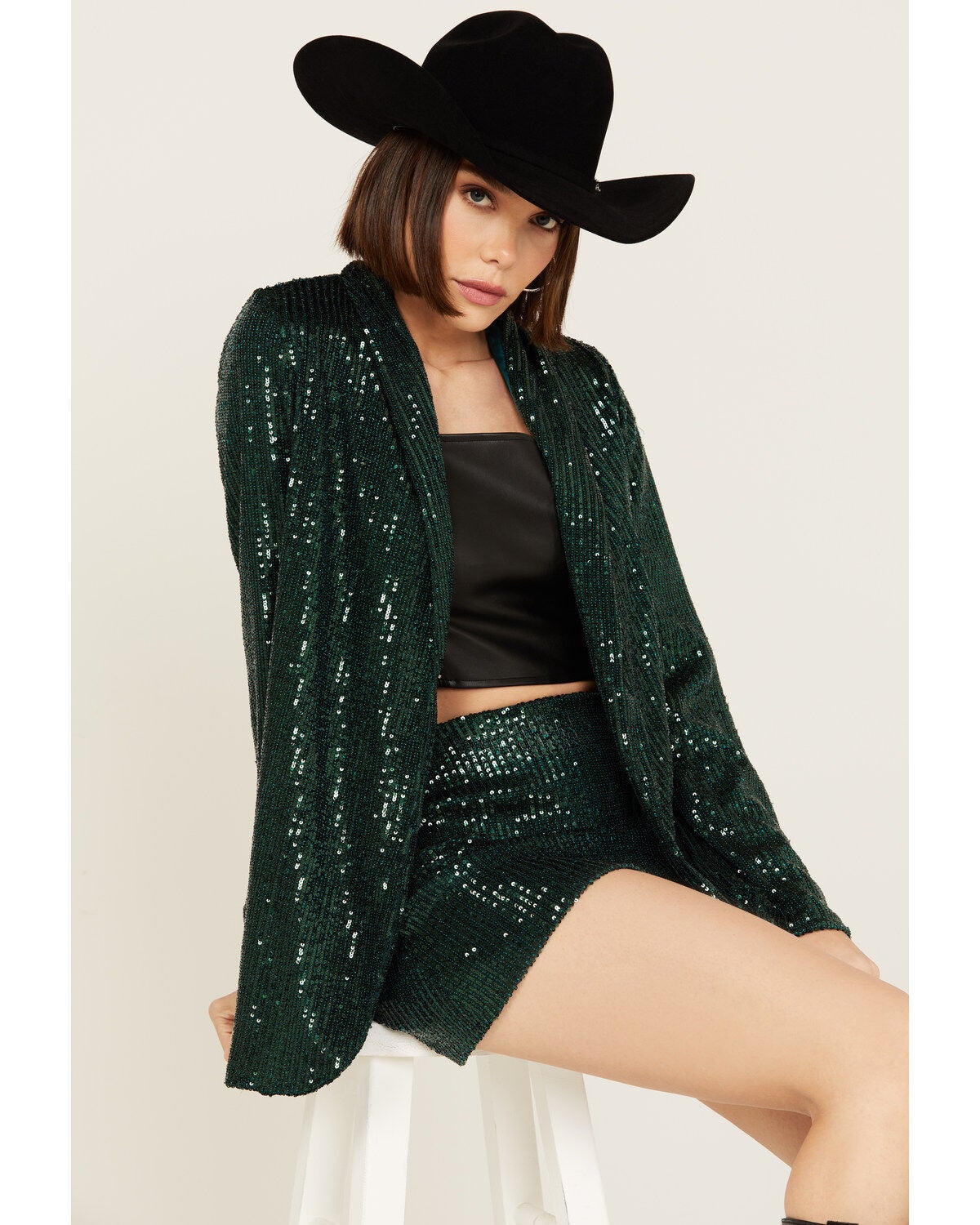 Show Me Your Mumu Women's Sequins Dance Blazer, Dark Green, hi-res