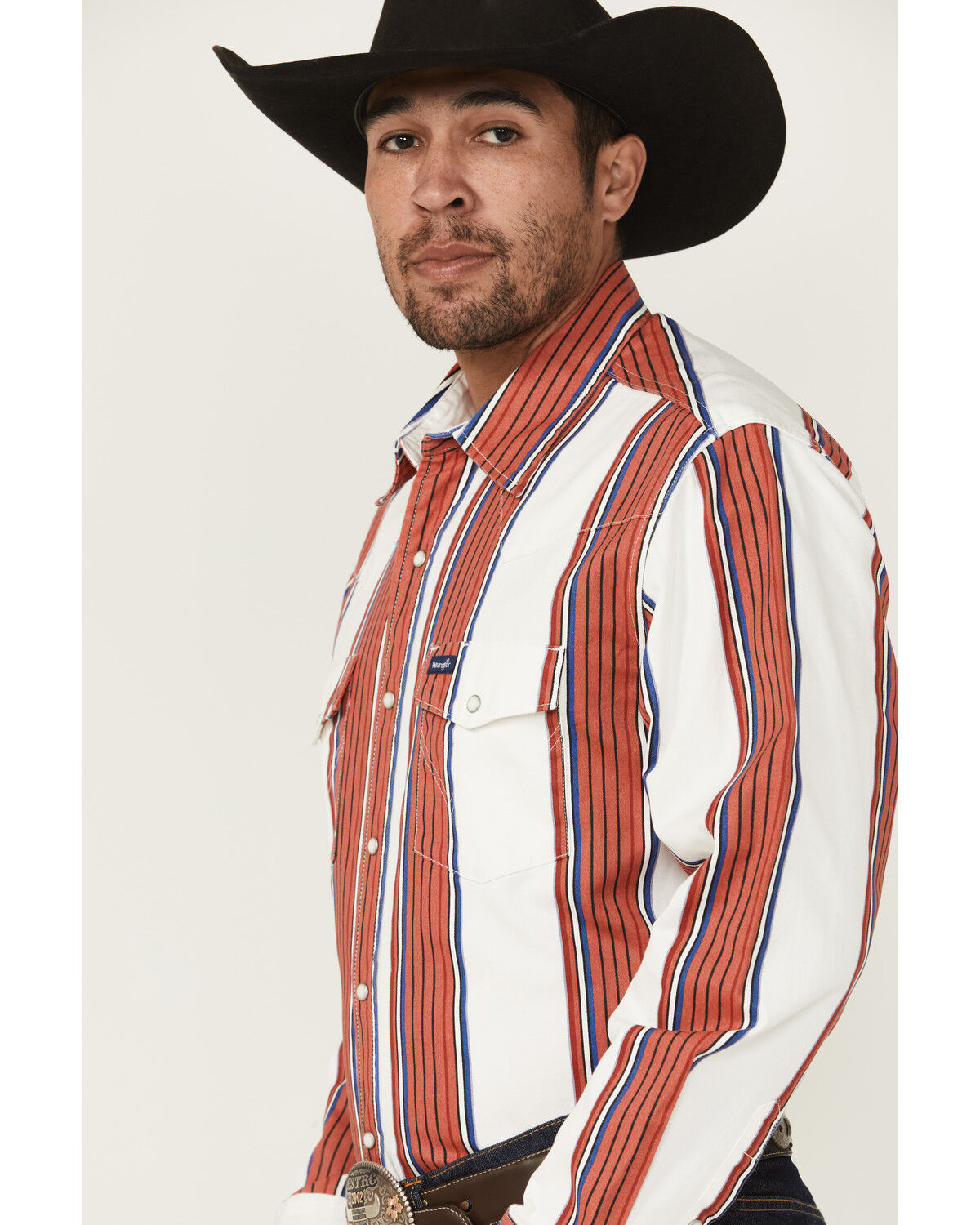 Image #2 - Wrangler Men's Vintage Brushpopper Striped Print Long Sleeve Snap Western Shirt, , hi-res