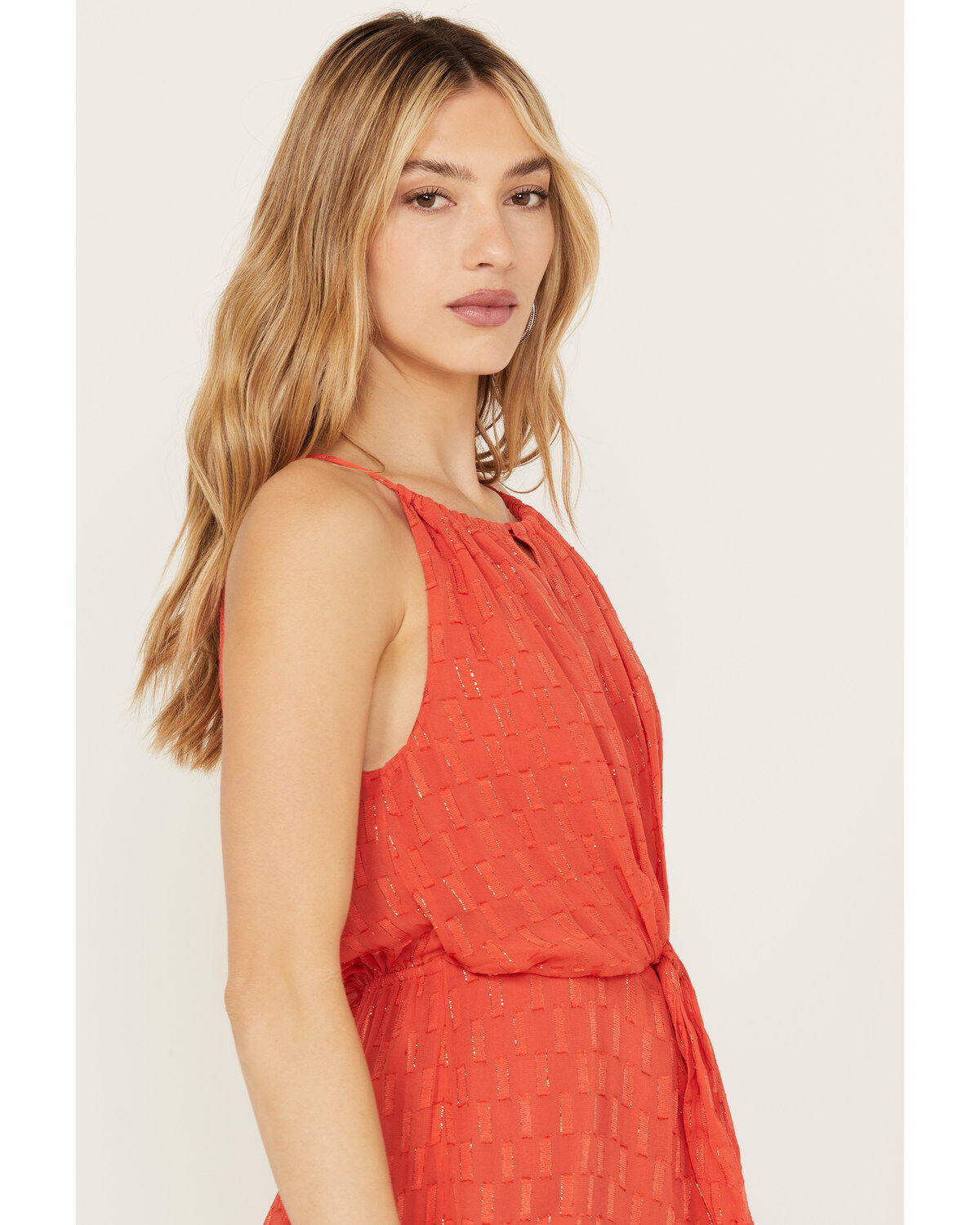 Image #2 - Idyllwind Women's Gladiolus Metallic Slip Tie Front Mini Dress, Caramel, hi-res