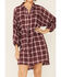 Image #2 - Wild Moss Women's Burgundy Long Sleeve Plaid Shirt Mini Dress, Burgundy, hi-res