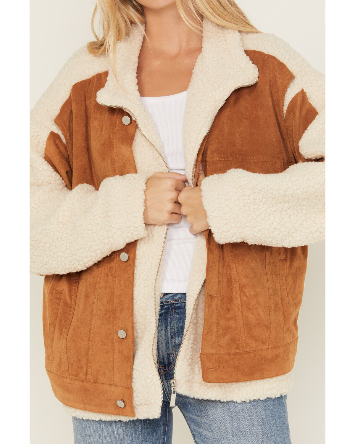 Image #3 - BLANKNYC Women's Two Tone Sherpa Suede Jacket, Camel, hi-res