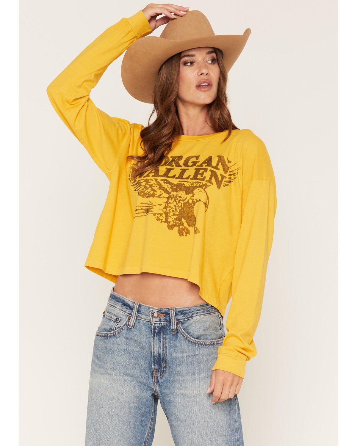 Daydreamer Women's Morgan Wallen Eagle Meet & Greet Long Sleeve Graphic Tee, Yellow, hi-res