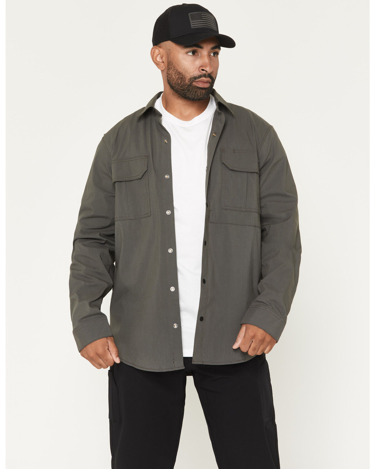 Image #1 - Dickies Men's Tradebuilt Utility Long Sleeve Snap Stretch Work Shirt, Slate, hi-res