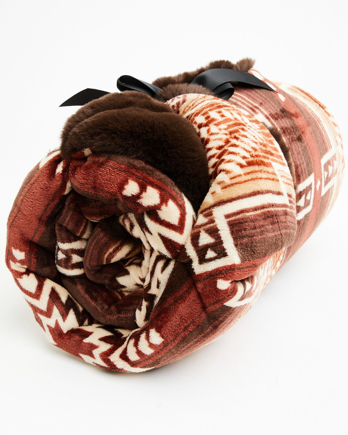 Image #1 - Boot Barn Southwestern Print Faux Fur Blanket, Brown, hi-res