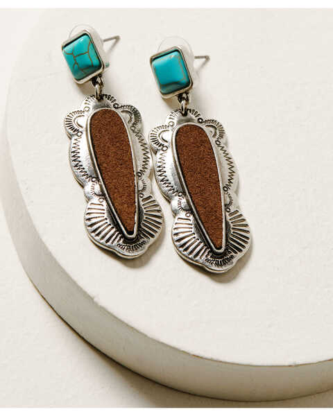 Shyanne Women's Turquoise & Brown Stone Tear Drop Earrings , Silver, hi-res